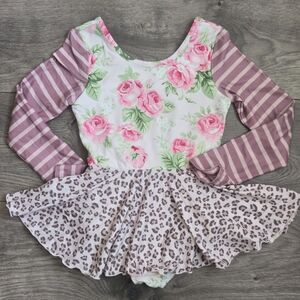 Cheeky Plum Skirted Leotard 6Y – Boutique Mixed Prints: Floral, Stripes, Leopard